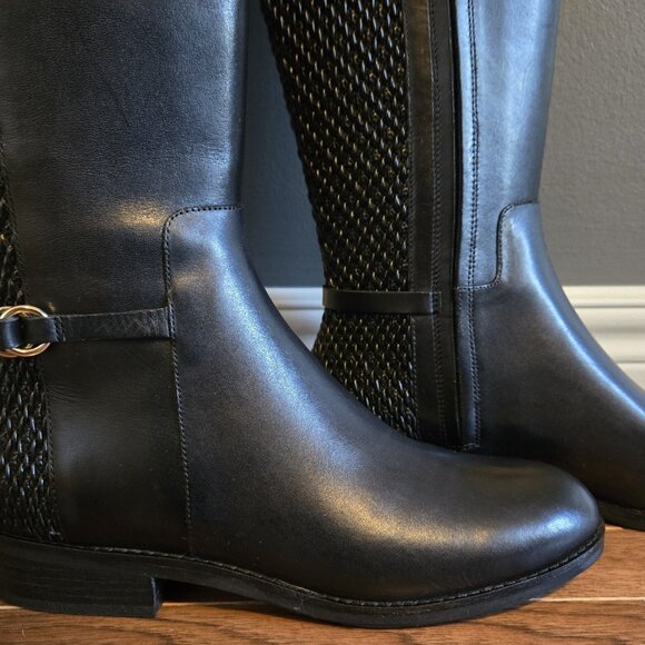 Cole Haan Black Leather Isabell stretch mid-calf riding boot (NEW) - Picture 3 of 9